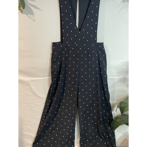 Women's Black Polka Dot Jumpsuit By Splash Size 10 With Deep V-Neck & Wide Legs - Picture 7 of 16